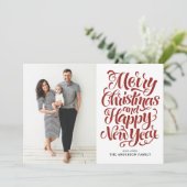 Red Merry kerstkalligrafie Foto Feestdagenkaart (Staand voorkant)