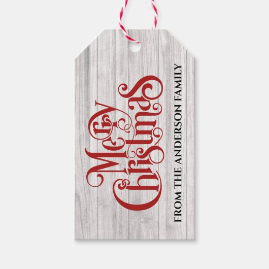 Red Merry kerstkalligraphy Holiday Cadeaulabel (Voorkant)