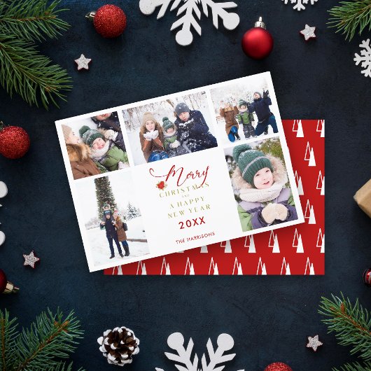 Red Merry Kerstmis Chic Trendy Collage 5 Foto's