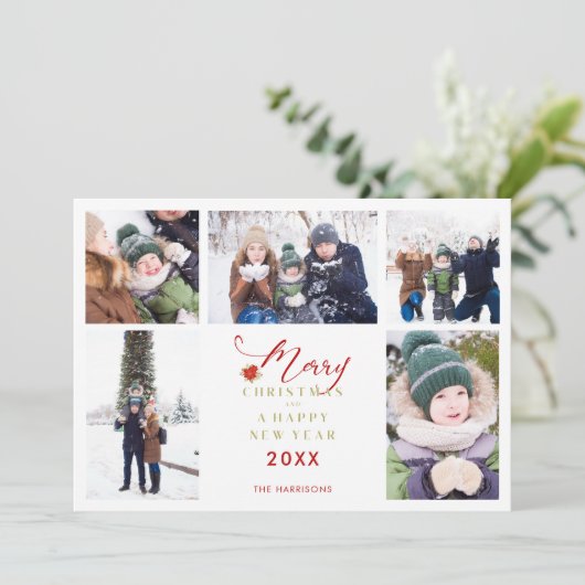 Red Merry Kerstmis Chic Trendy Collage 5 Foto's (Staand voorkant)