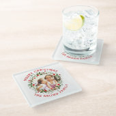 Red Merry Kerstmis, florale feestfoto Glazen Onderzetter (Schuin)