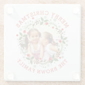 Red Merry Kerstmis, florale feestfoto Glazen Onderzetter (Achterkant)