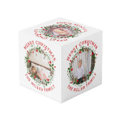 Red Merry Kerstmis, florale feestfoto Kubus (Achter hoekig)