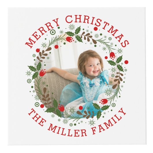 Red Merry Kerstmis, florale feestfoto Kubus (Voorkant)