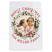 Red Merry Kerstmis, florale feestfoto Medium Cadeauzakje (Voorkant)