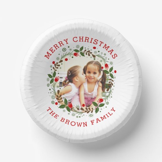 Red Merry Kerstmis, florale feestfoto Papieren Kommen (Voorkant)