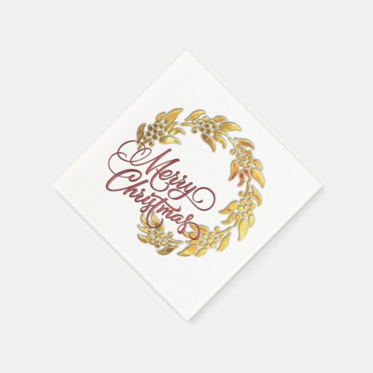 Red Merry Kerstmis Gold Wreath Servet (Hoek)