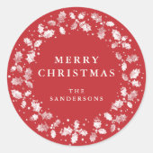 Red Merry Kerstmis Holly Wreated Kerstmis Ronde Sticker (Voorkant)