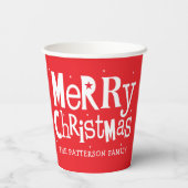 Red Merry Kerstmis Modern Persoonlijke Naam Papieren Bekers (Achterkant)