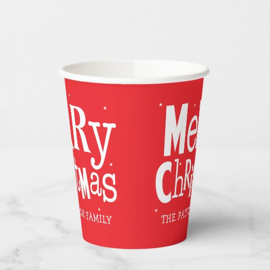 Red Merry Kerstmis Modern Persoonlijke Naam Papieren Bekers (Links)