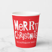 Red Merry Kerstmis Modern Persoonlijke Naam Papieren Bekers (Voorkant)
