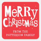 Red Merry Kerstmis Modern Persoonlijke Naam Vierkante Sticker (Voorkant)