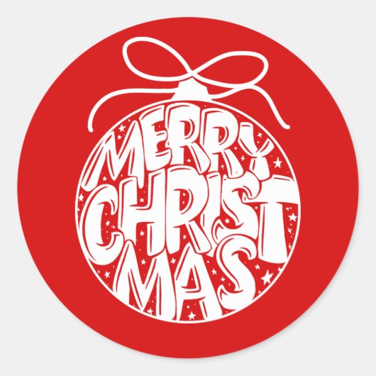 Red Merry Kerstmis Ornament Holiday Ronde Sticker (Voorkant)