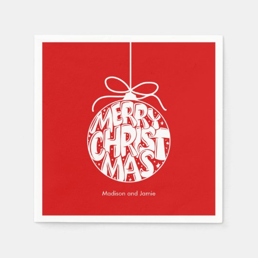 Red Merry Kerstmis Ornament Holiday Servet (Voorkant)