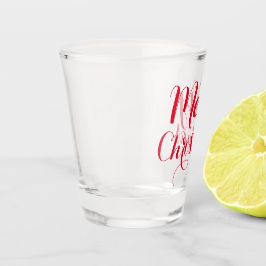 Red Merry Kerstmis Shot Cadeauscript Calligrafie Glas (Links)