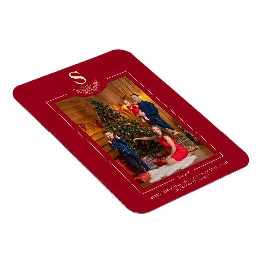 Red Merry Kerstmonogrammed Foto Familie Magneet (Rechterzijde)