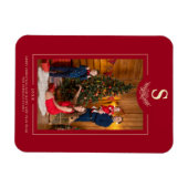 Red Merry Kerstmonogrammed Foto Familie Magneet (Horizontaal)