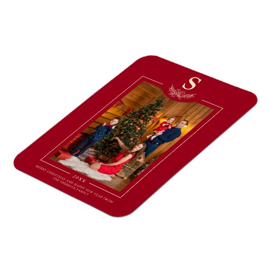 Red Merry Kerstmonogrammed Foto Familie Magneet (Linkerzijde)
