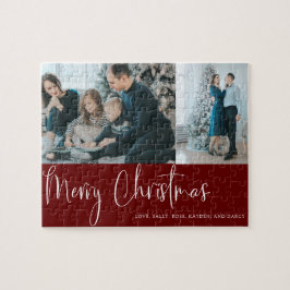 Red Merry kerstscript 2 Foto Collage Holiday Legpuzzel