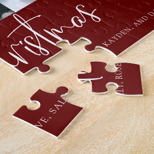 Red Merry kerstscript 2 Foto Collage Holiday Legpuzzel (Zijkant)