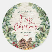 Red Merry-kerstscript met kerstmis Ronde Sticker (Voorkant)