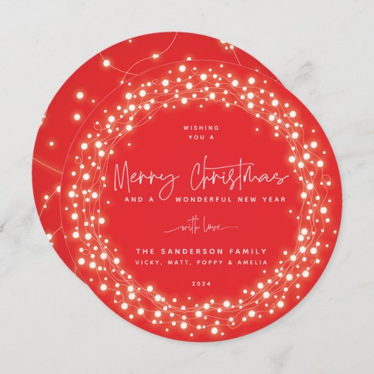 Red Merry-kerstscript Mousserende lichten Feestdagenkaart (Voorkant / Achterkant)