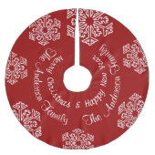 Red Merry kerstsnowflake gepersonaliseerd Kerstboom Rok (Voorkant)