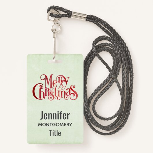 Red Merry kersttypografie Festive Font Badge (Voorkant met draagriem)