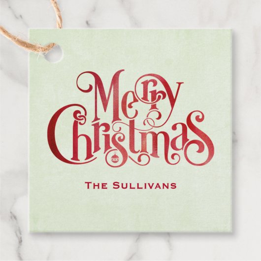 Red Merry kersttypografie Festive Font Bedankjes Labels (Voorkant)
