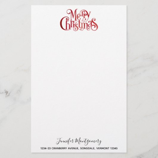 Red Merry kersttypografie Festive Font Briefpapier (Voorkant)