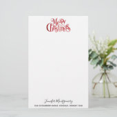 Red Merry kersttypografie Festive Font Briefpapier (Staand voorkant)