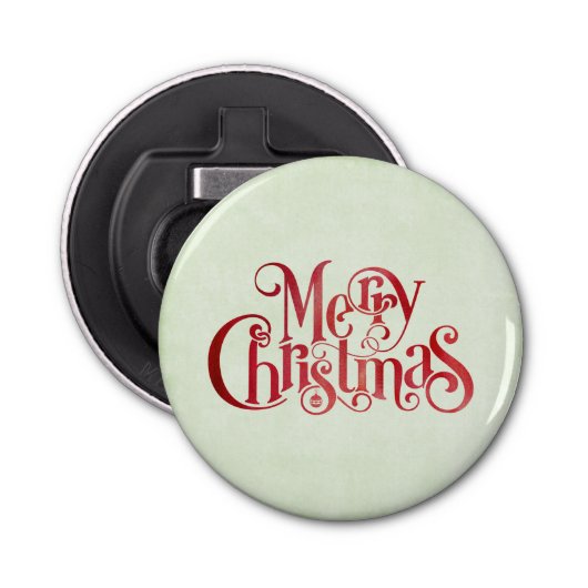 Red Merry kersttypografie Festive Font Button Flesopener (Voorkant)