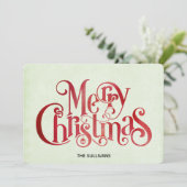 Red Merry kersttypografie Festive Font Feestdagenkaart (Staand voorkant)