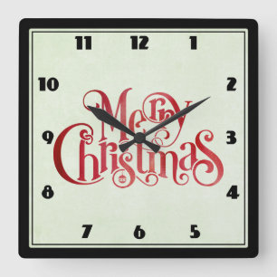 Red Merry kersttypografie Festive Font Vierkante Klok