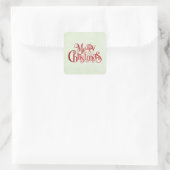 Red Merry kersttypografie Festive Font Vierkante Sticker (Tas)