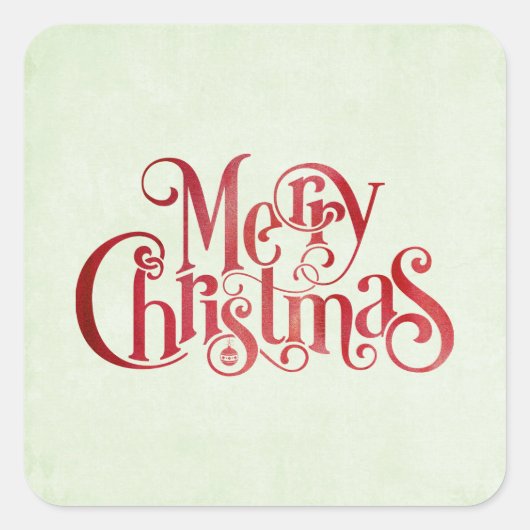 Red Merry kersttypografie Festive Font Vierkante Sticker (Voorkant)