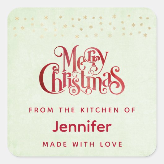 Red Merry kersttypografie Festive Font Vierkante Sticker (Voorkant)
