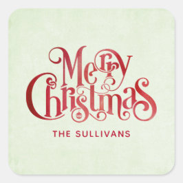 Red Merry kersttypografie Festive Font Vierkante Sticker
