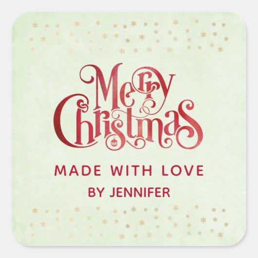 Red Merry kersttypografie Festive Font Vierkante Sticker (Voorkant)
