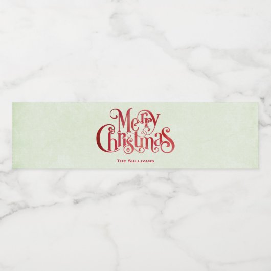 Red Merry kersttypografie Festive Font Waterfles Etiket (Enkel label)