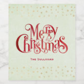 Red Merry kersttypografie Festive Font Wijn Etiket (Enkel label)
