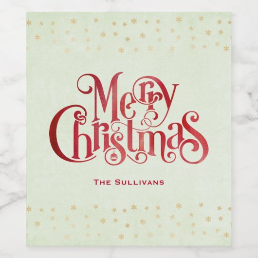 Red Merry kersttypografie Festive Font Wijn Etiket (Enkel label)