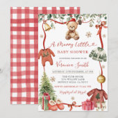 Red Merry Little Winter Christmas Baby Shower Invi Kaart (Voorkant / Achterkant)