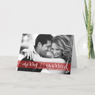 Red Merry & Married Calligraphy Holiday Photo Card Feestdagen Kaart