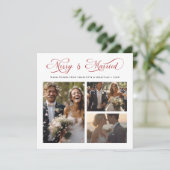 Red Merry & Married Elegant Script 3 Foto Feestdagenkaart (Staand voorkant)