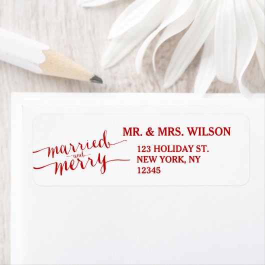 Red Merry & Married Holiday Return Adres Label (Insitu)