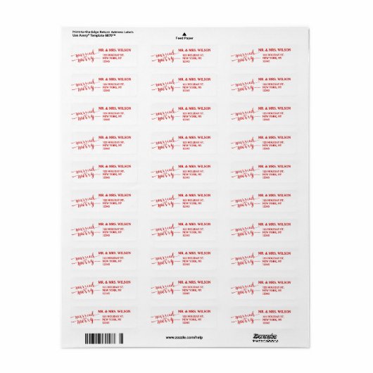 Red Merry & Married Holiday Return Adres Label (Full Sheet)