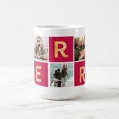 Red Merry Multi Photo Holiday Foto Mok (Center)