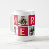 Red Merry Multi Photo Holiday Foto Mok (Voorkant links)