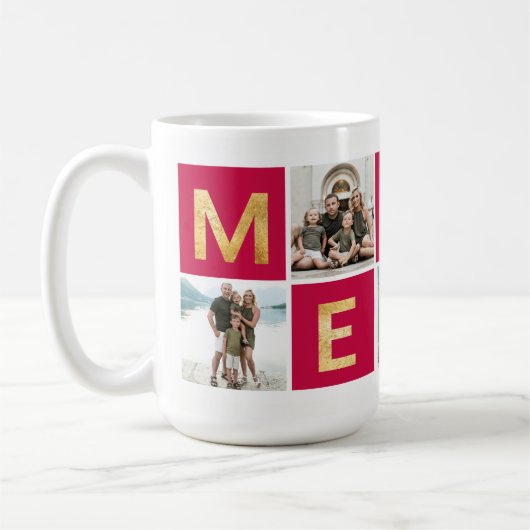 Red Merry Multi Photo Holiday Foto Mok (Links)